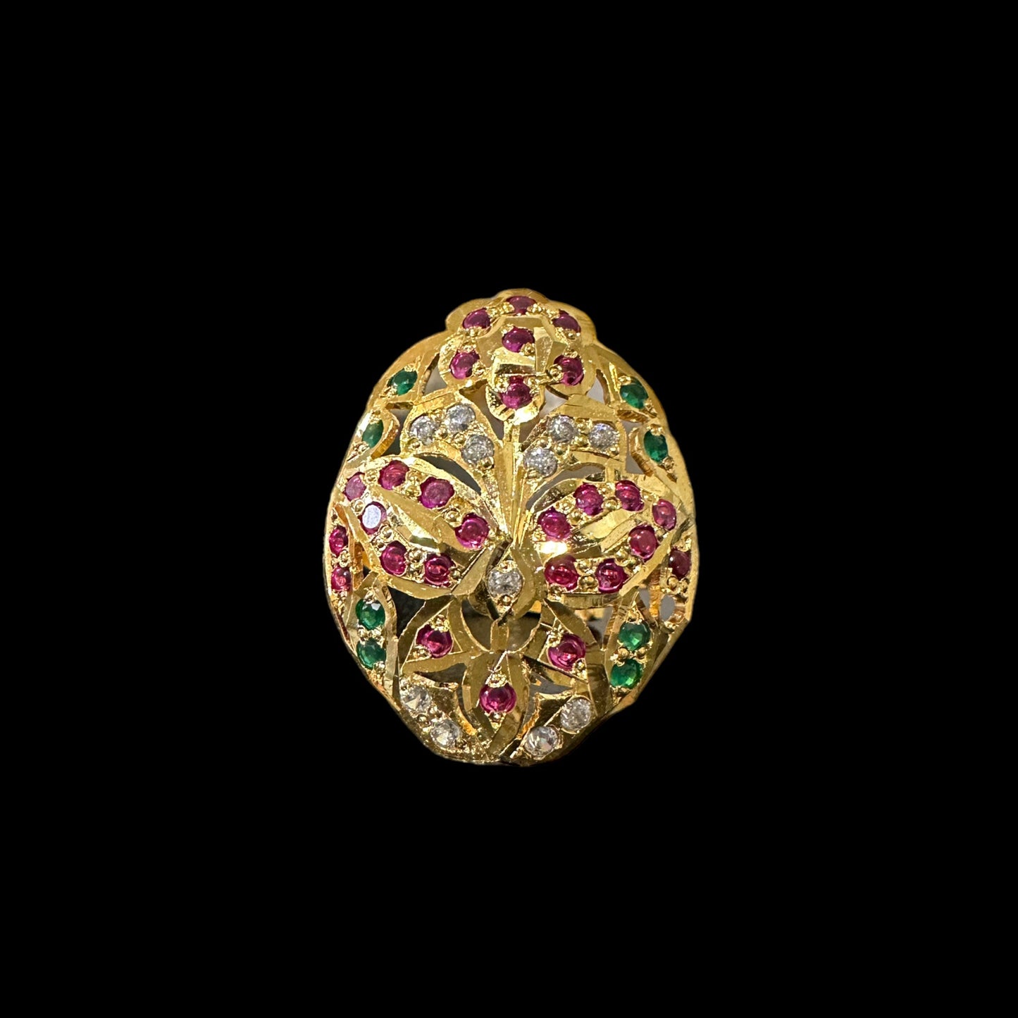 Gold plated silver ring in ruby emerald and zircon    ( READY TO SHIP )