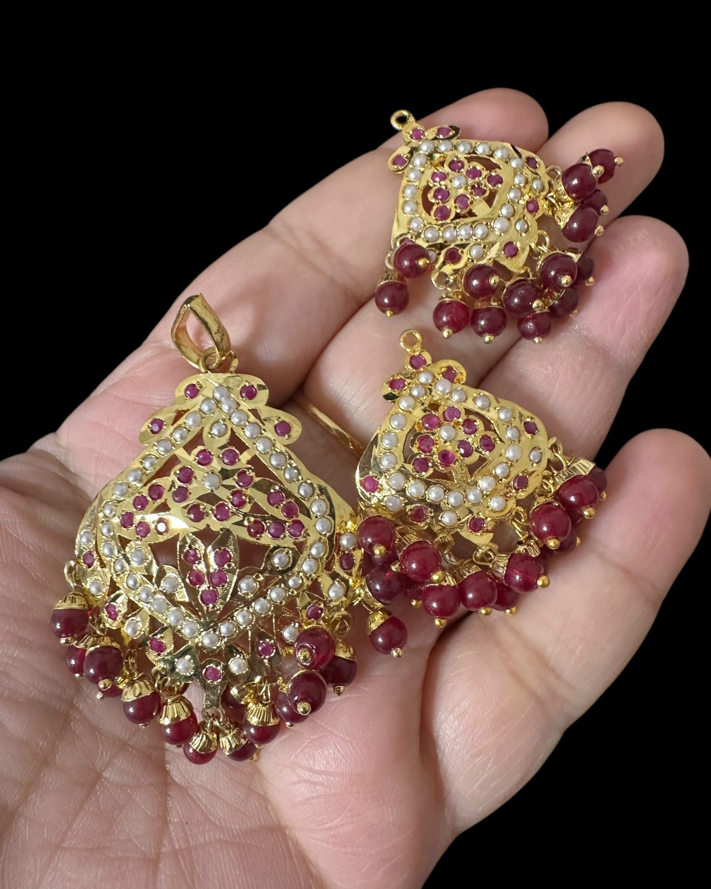 PS547 Ayeza jadau ruby pearl pendant set ( READY TO SHIP  )