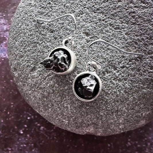 Small Round Raw Meteorite Dangle or Stud Earrings