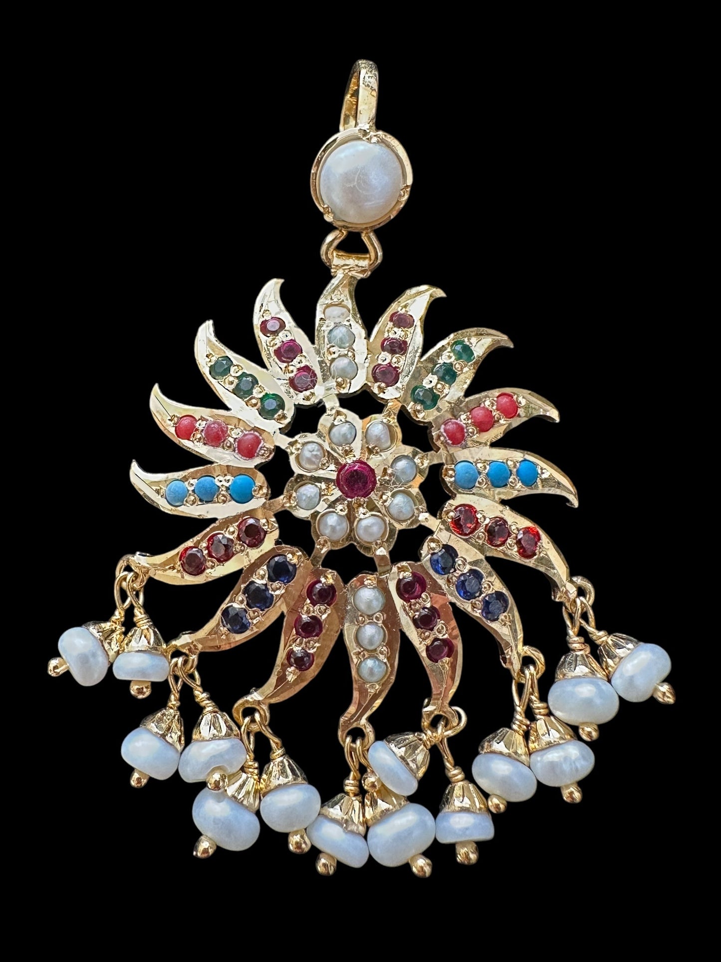 Nameera pendant set in gold plated silver earrings- NAVRATAN ( READY TO SHIP )