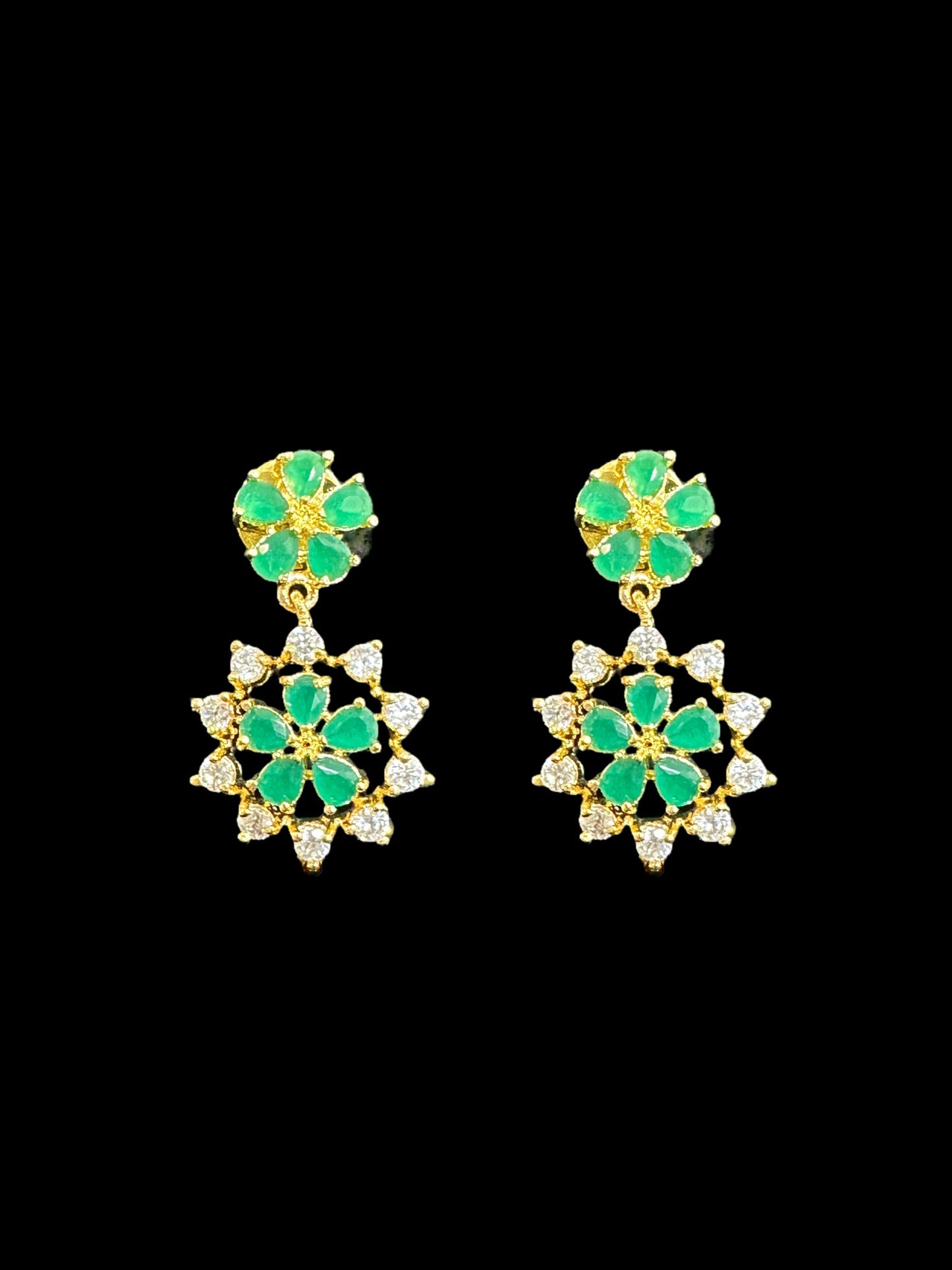 DLN39 Megha long set in cz stones - Green    (READY TO SHIP)