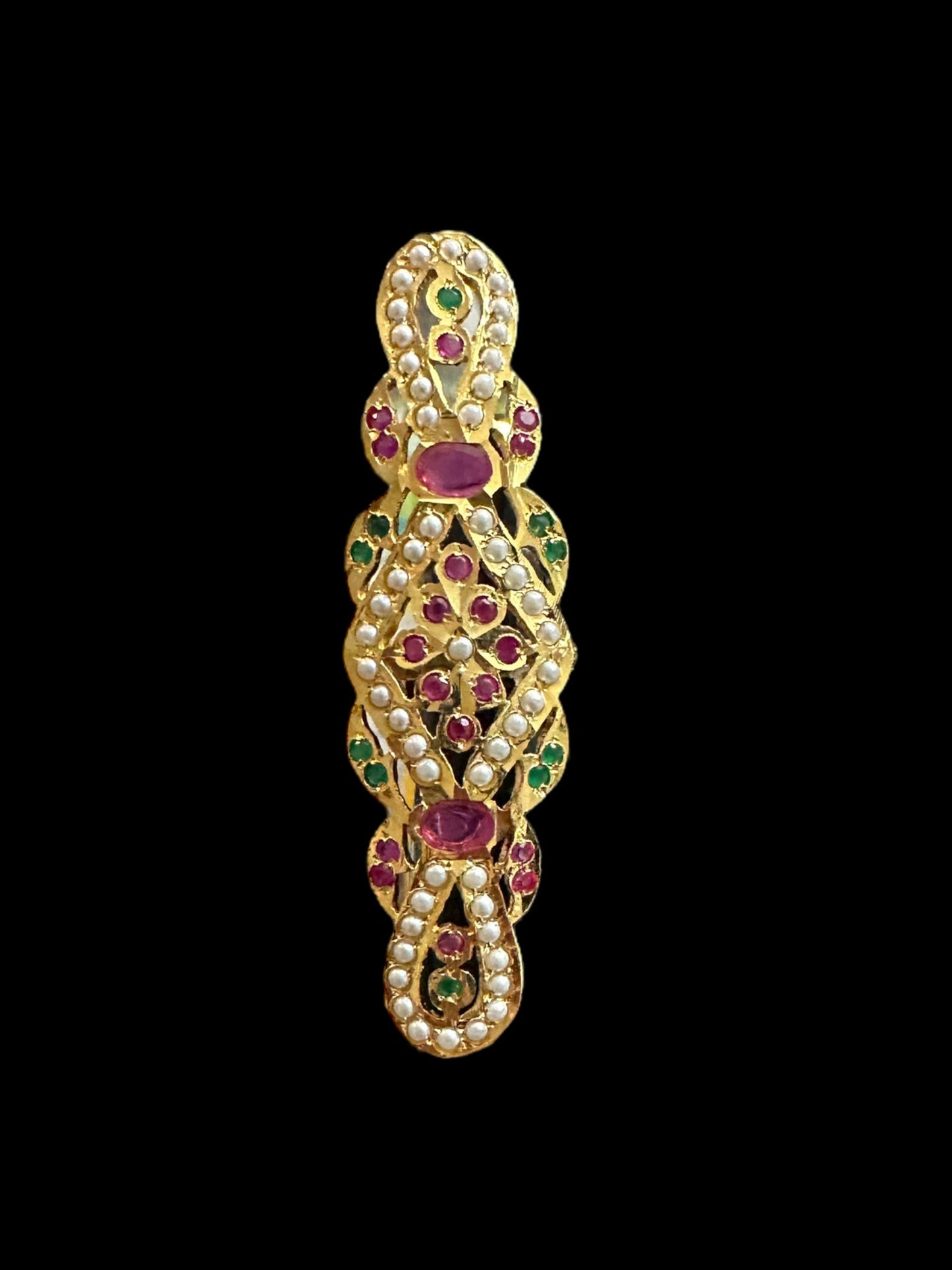DJR48 Oversized Jadau pearl ring(Ruby emerald pearl ) ( READY TO SHIP )