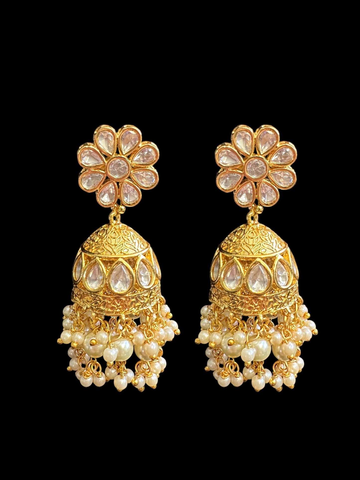 DER610 High quality Polki jhumka with pearls ( READY TO SHIP )