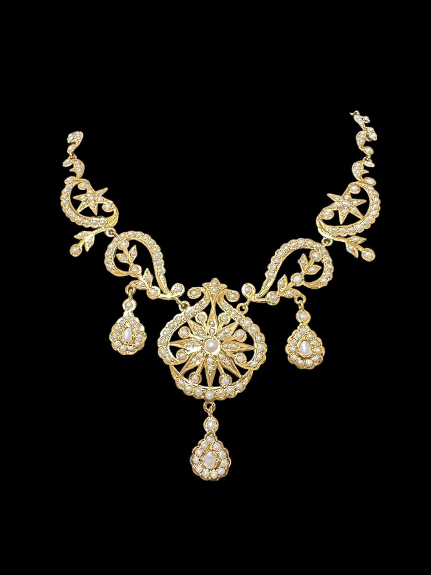 Gold plated silver necklace earrings set in fresh water pearls ( SHIPS IN 5 WEEKS )