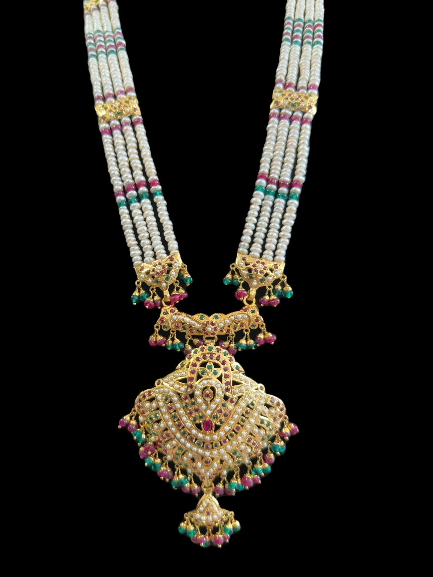 Gold plated silver Rani haar in ruby emerald  ( READY TO SHIP)