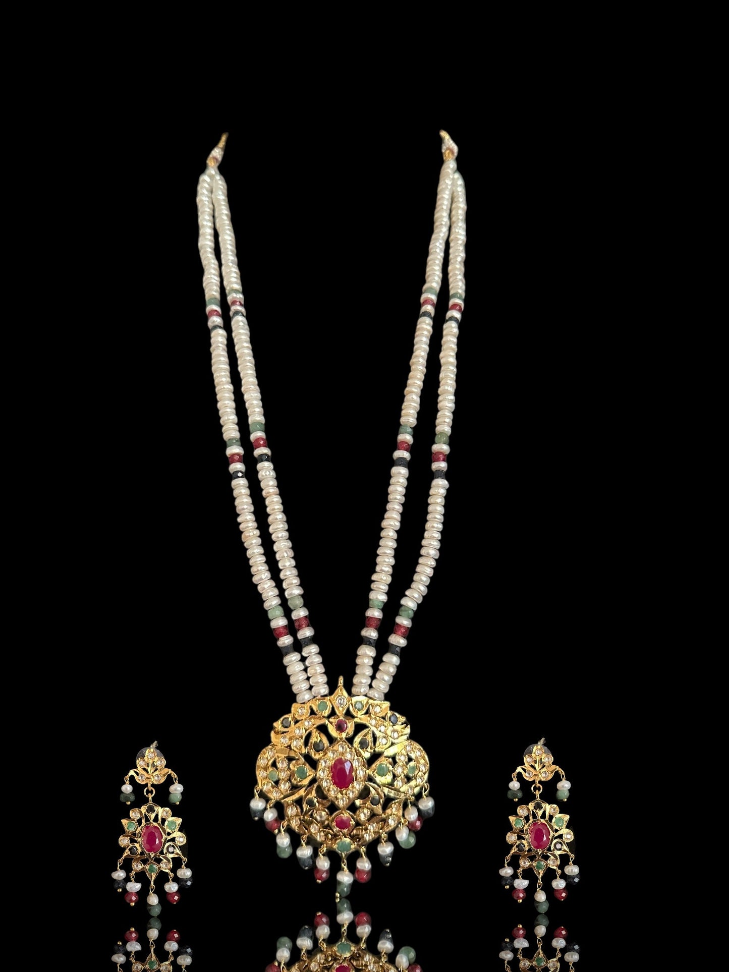 DLN121 Moissanite with Ruby emerald sapphire long set with earrings ( READY TO SHIP )
