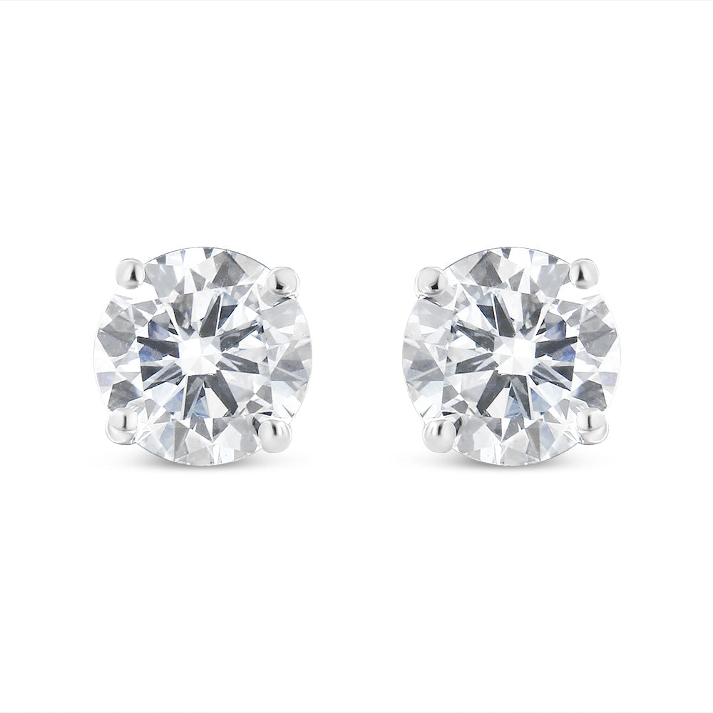 14K White Gold 1-1/2 Cttw Round Brilliant-Cut Near Colorless Diamond Classic 4-Prong Stud Earrings with Screw Backs (H-I Color, SI1-SI2 Clarity)