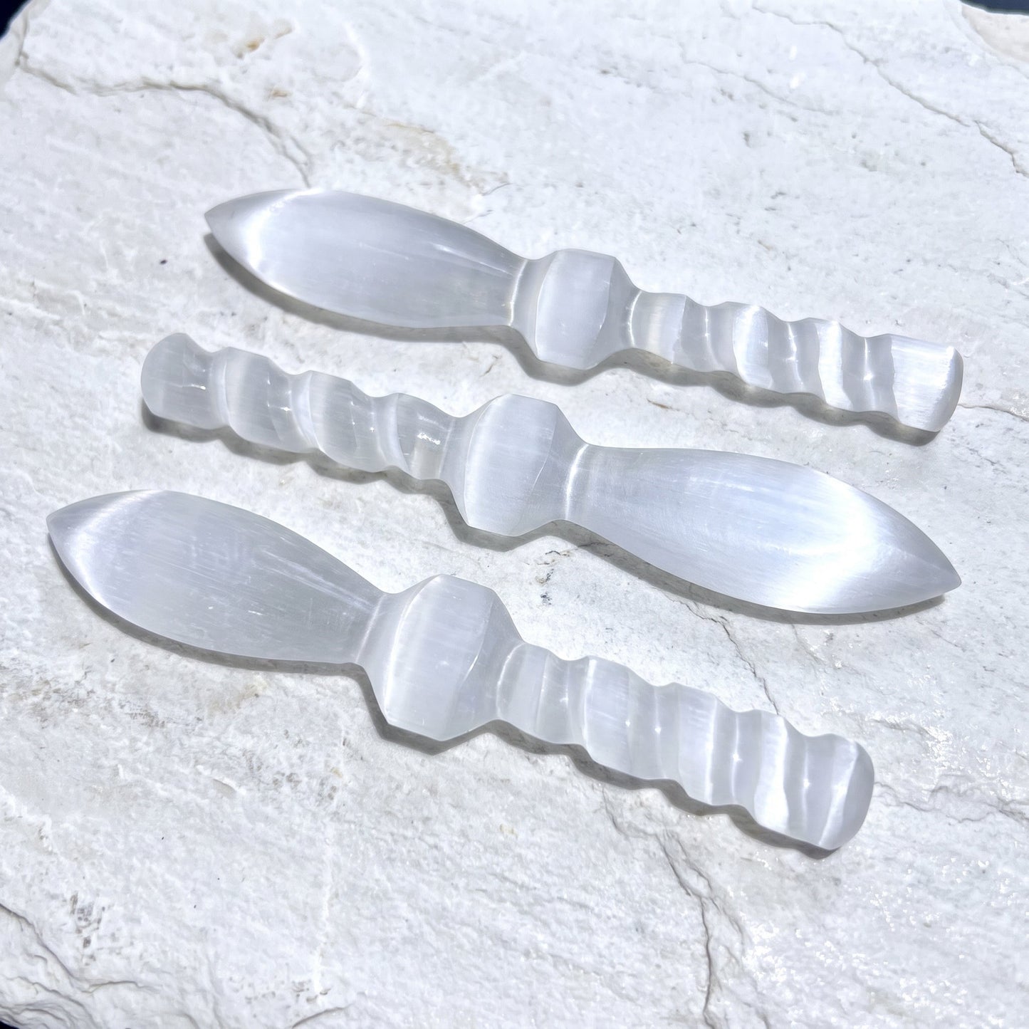 Selenite Satin Spar Crystal Decorative Knife Sword Dagger Spiral (7-8 Inches) Carving