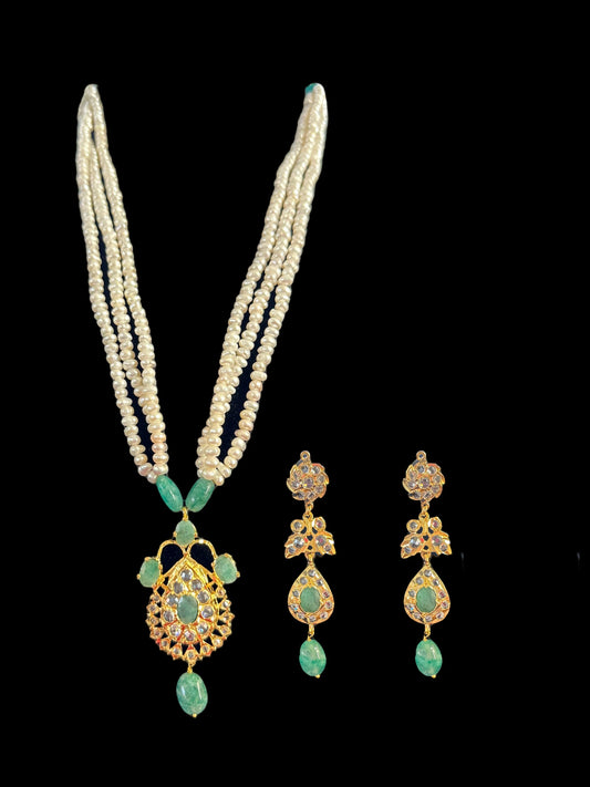 PS491 Hyderabadi Jugni in freshwater pearls and emerald (SHIPS IN 4 WEEKS)
