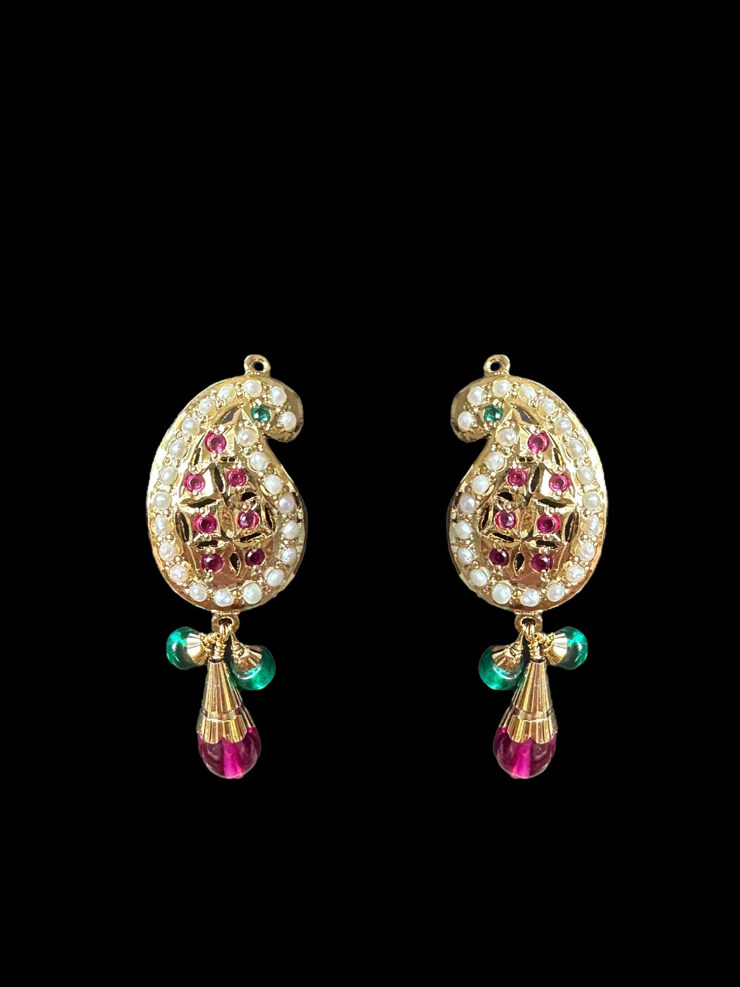 Gold‑Plated Jadau Silver Pendant Set in Ruby & Emeralds 
 ( SHIPS IN 5 WEEKS )