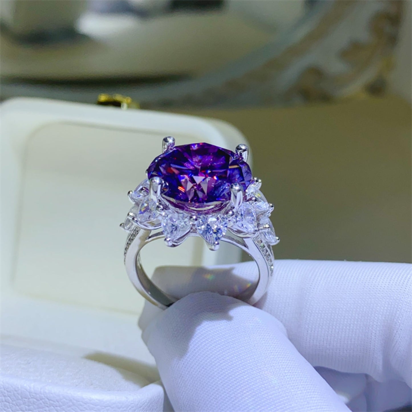 10 Carat Purple Sparkala™ Pure Sterling Silver Flower Shape Ring