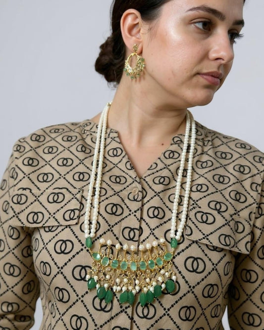 PS563 Tirmani in mint stones and beads with shell pearls ( READY TO SHIP )