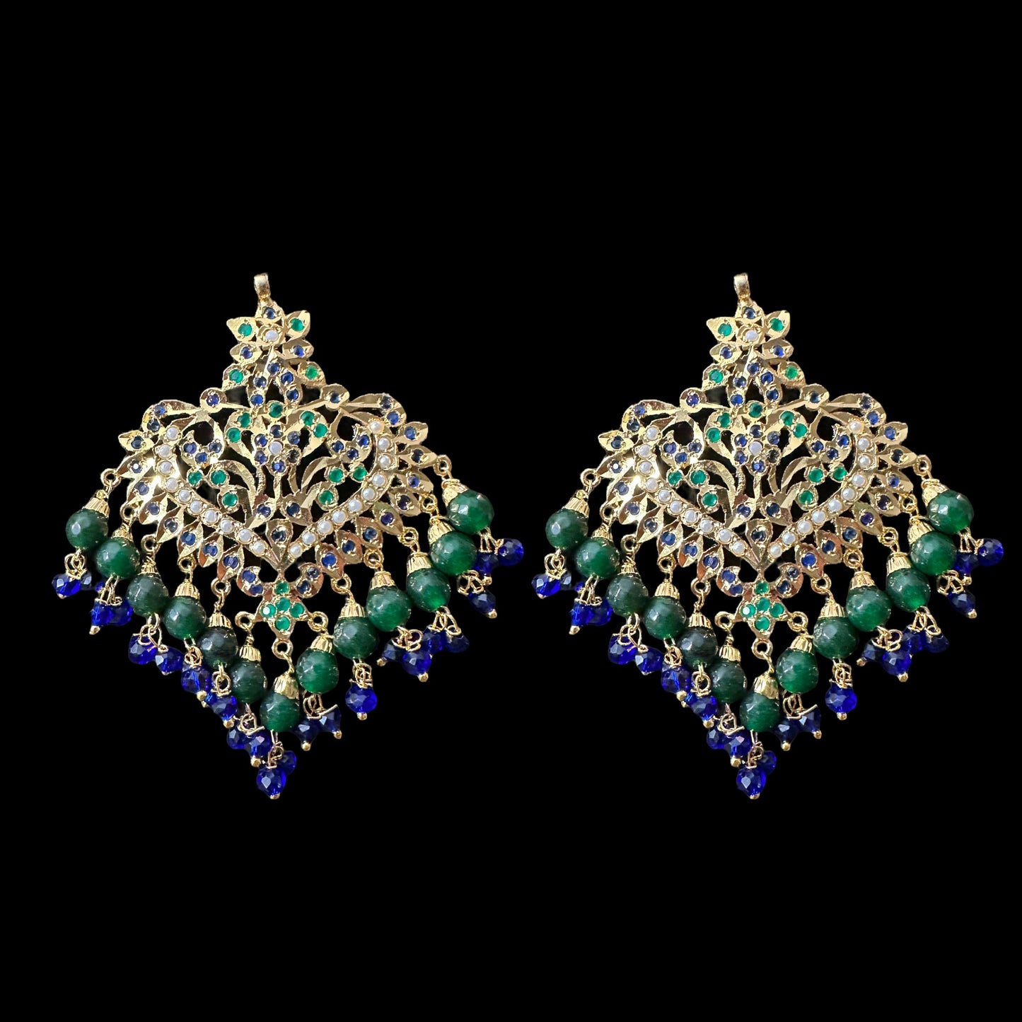 DJET58 Afreen emerald sapphire  earrings tika ( READY TO SHIP  )