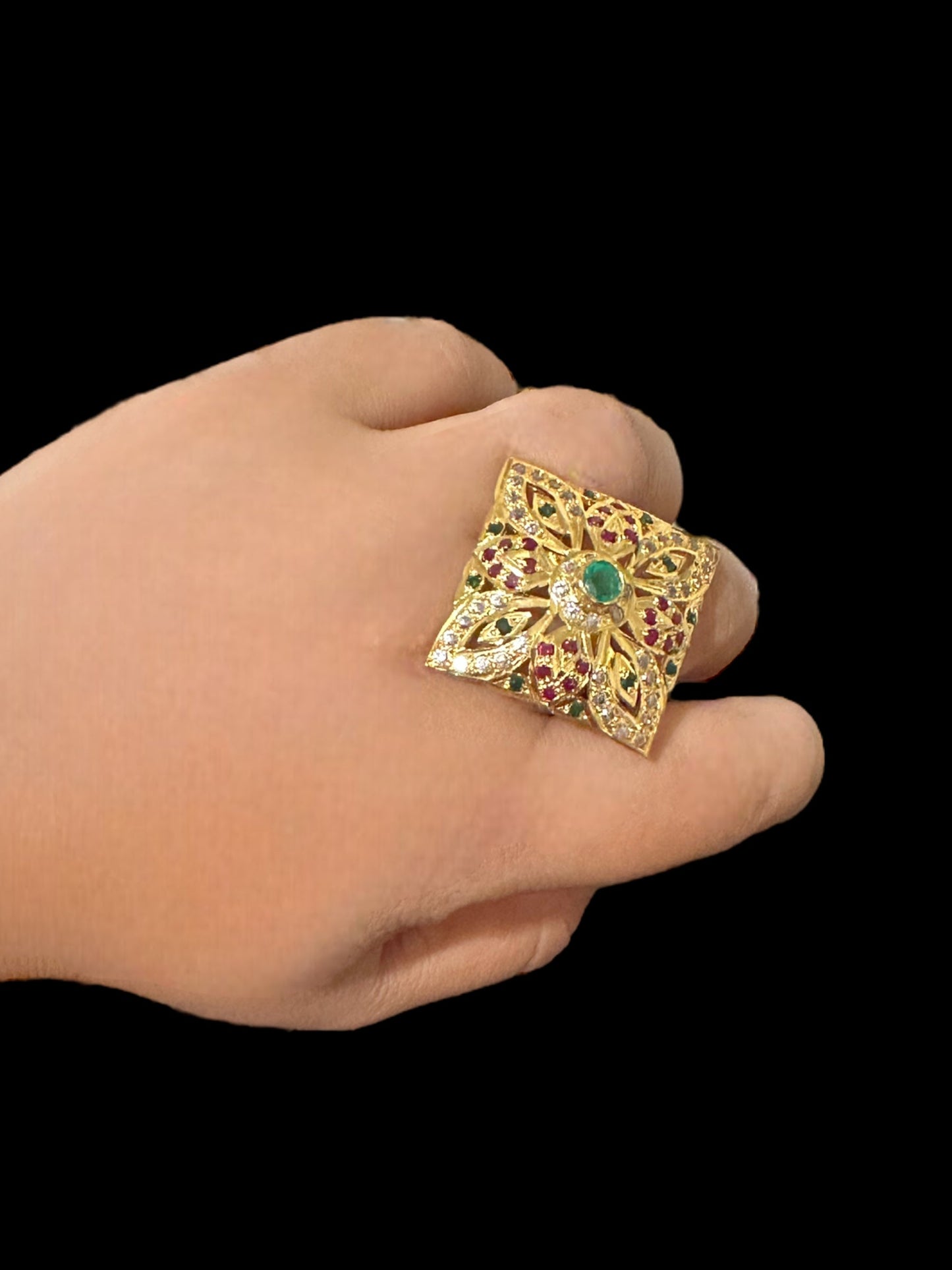 Ruby emerald gold plated silver ring ( SHIPS IN 5 WEEKS )