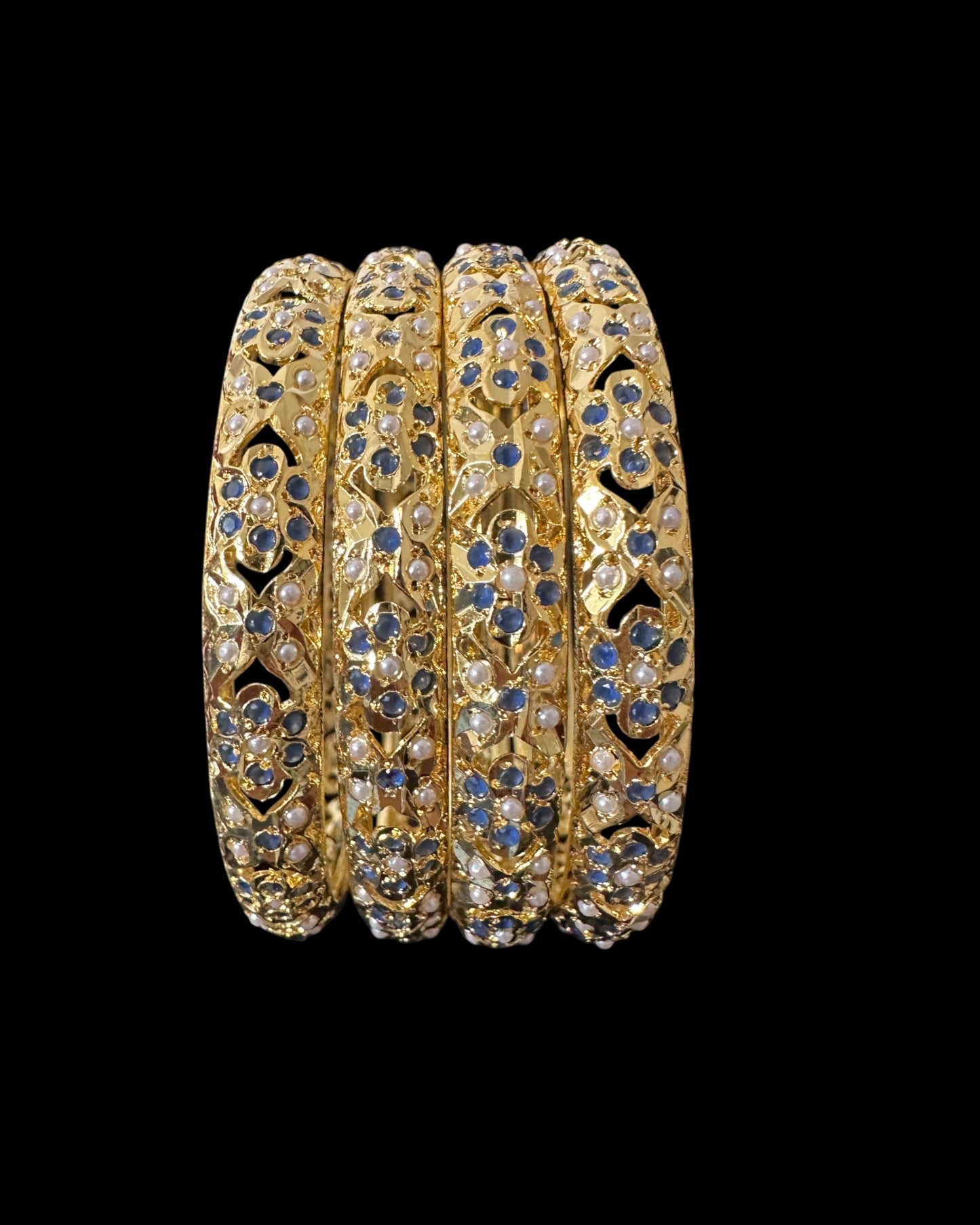 B808 Amira sapphire pearls bangles - set of 4 ( READY TO SHIP )