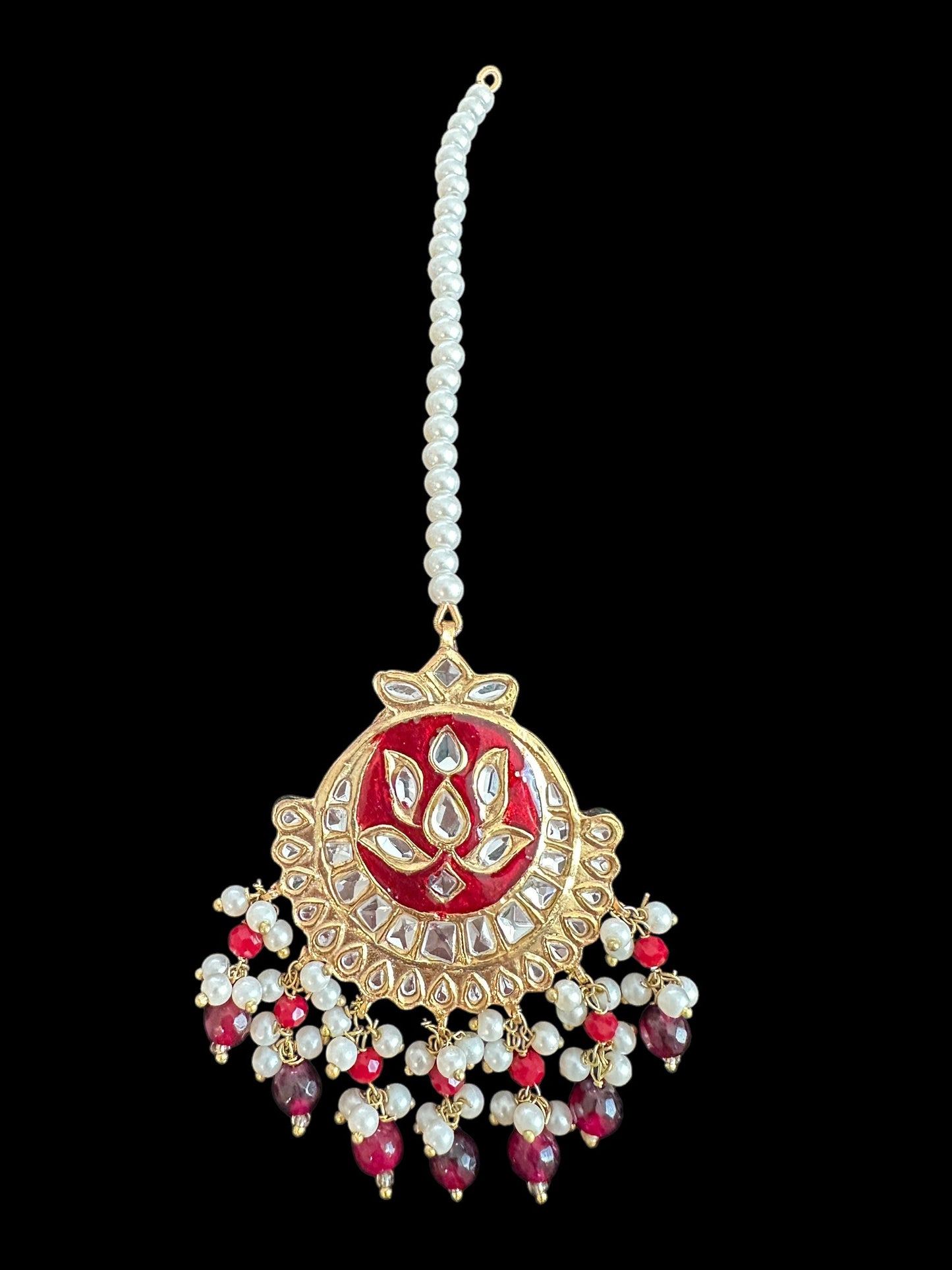 JTK37 kundan jhoomar tika in red meenakari  ( READY TO SHIP )