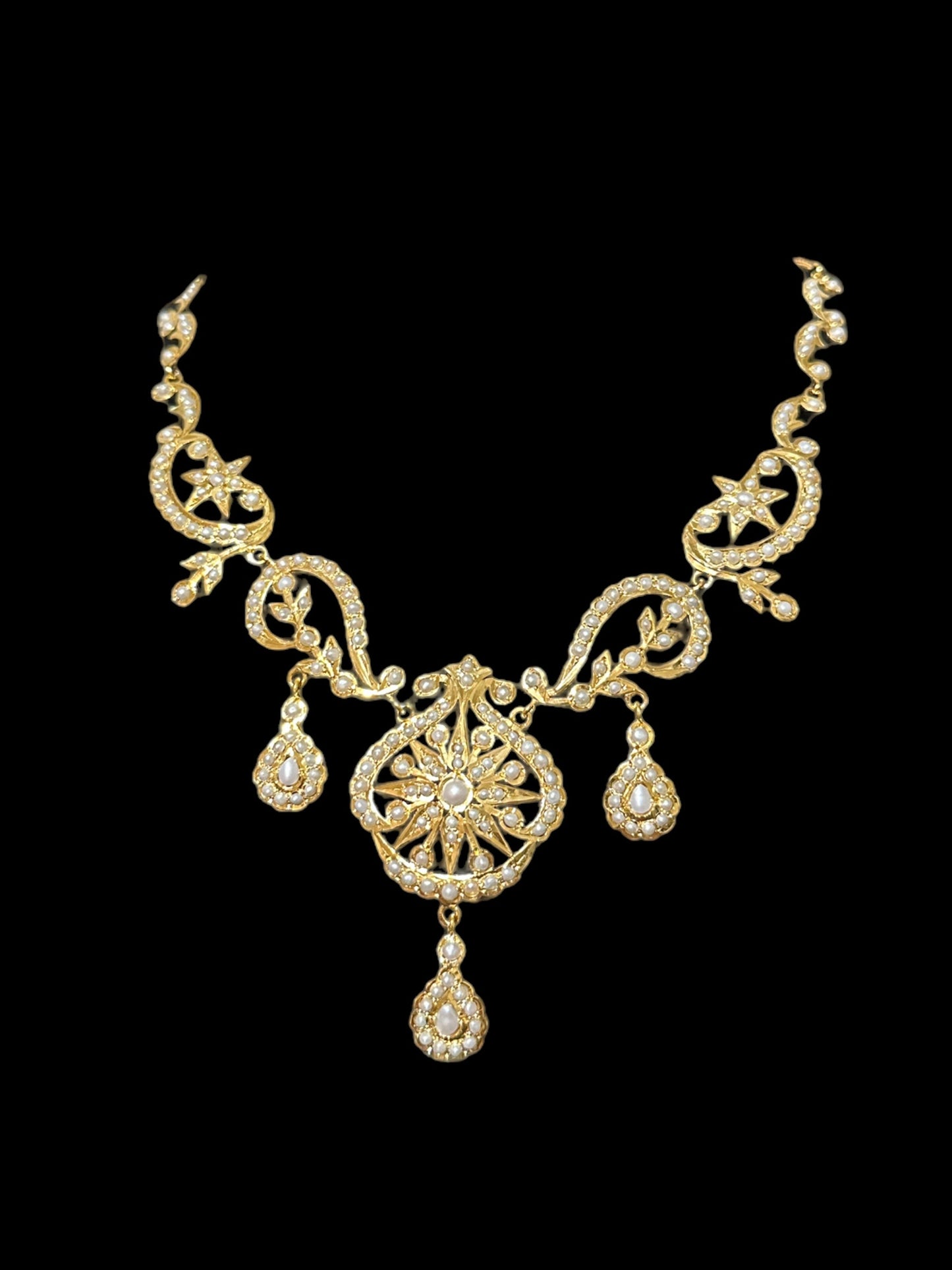 Gold plated silver necklace earrings set in fresh water pearls ( SHIPS IN 5 WEEKS )