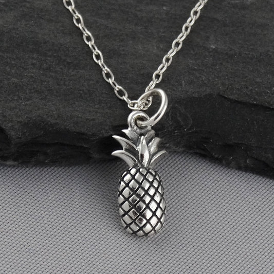 Tiny Pineapple Necklace – Sterling Silver Charm on 16" Chain