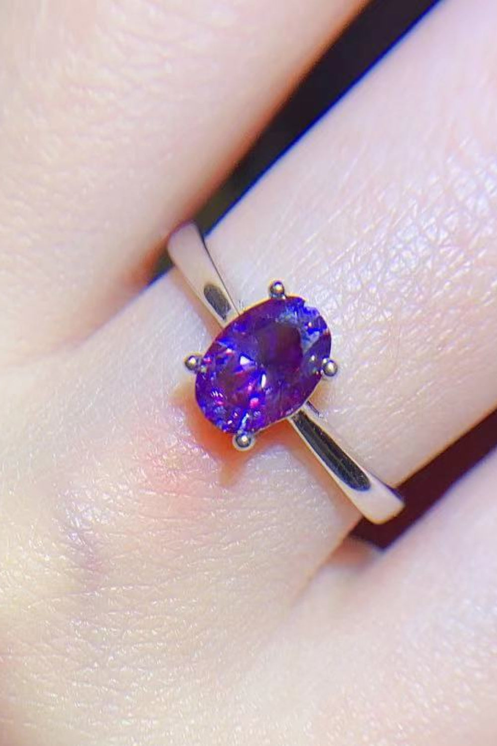 1 Carat Purple Oval-Cut Sparkala™ 4-Prong Solitaire Ring