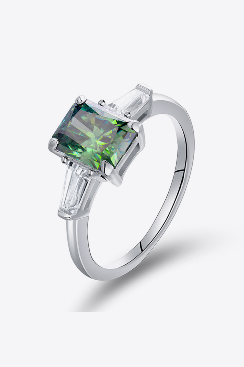 2 Carat Green Radiant-Cut Sparkala™ Platinum Over Pure Sterling Silver Ring