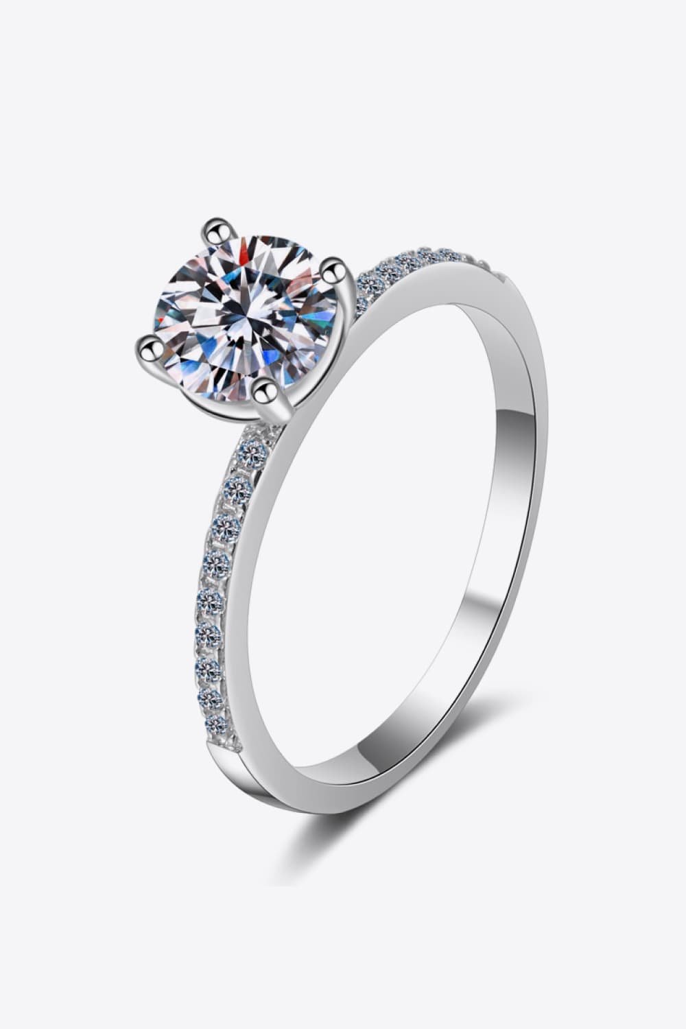 1 Carat Brilliant Round Cut Sparkala™ Rhodium-Plated Side Stone Ring