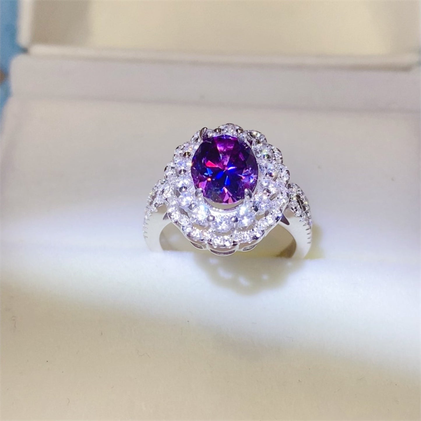 2 Carat Purple Oval-Cut Sparkala™ Pure Sterling Silver Ring