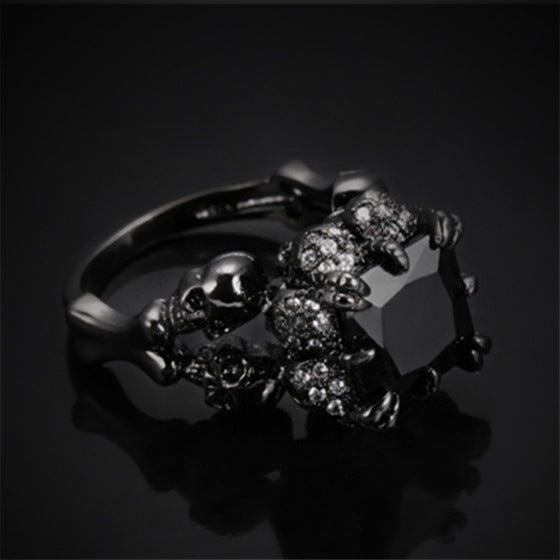 Alloy Inlaid Square Gemstone Black Skull Rings