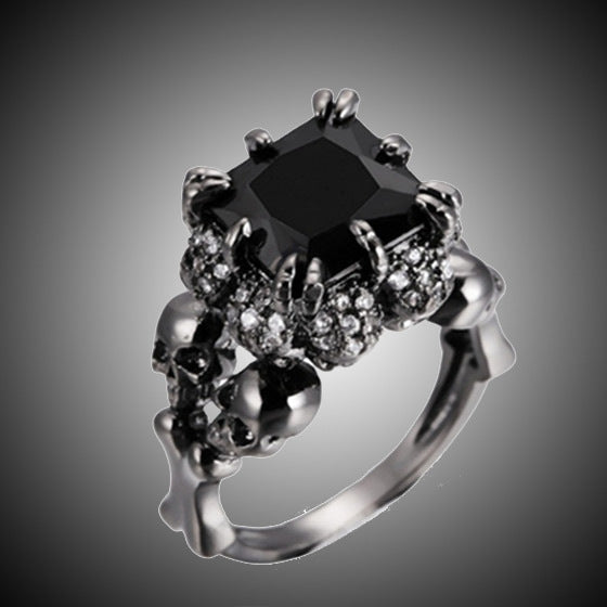 Alloy Inlaid Square Gemstone Black Skull Rings