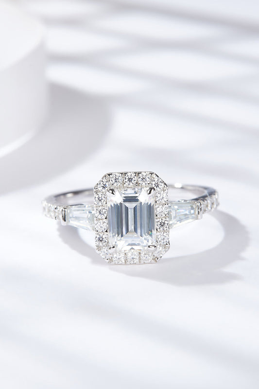 1 Carat Emerald-Cut Sparkala™ Geometric Platinum Over Pure Sterling Silver Ring