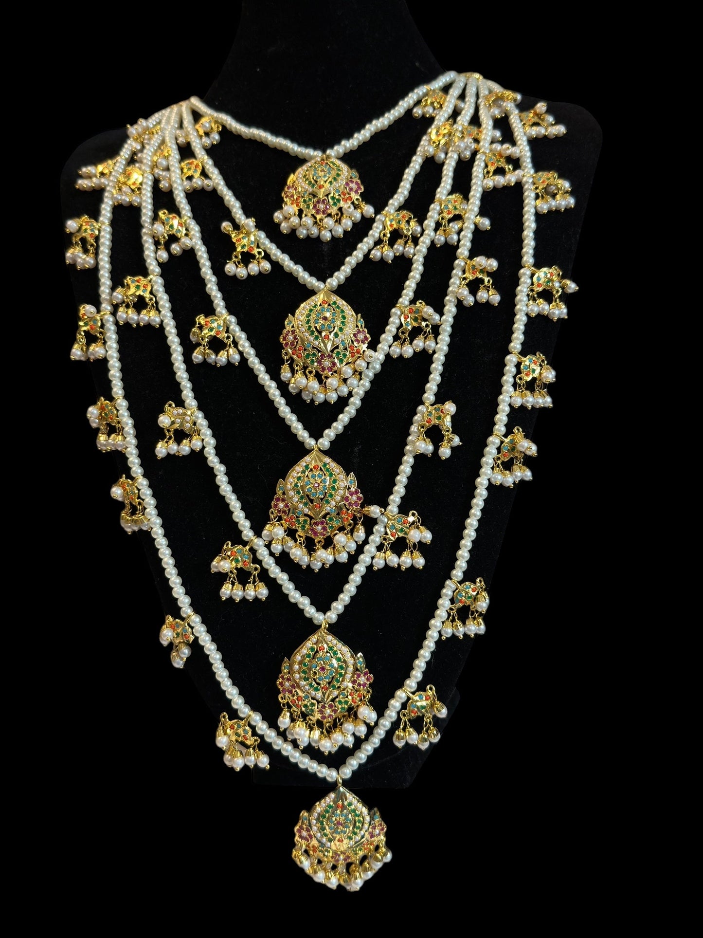 SAT111 Anya jadau 5 layered / satlada in Navratan ( READY TO SHIP )