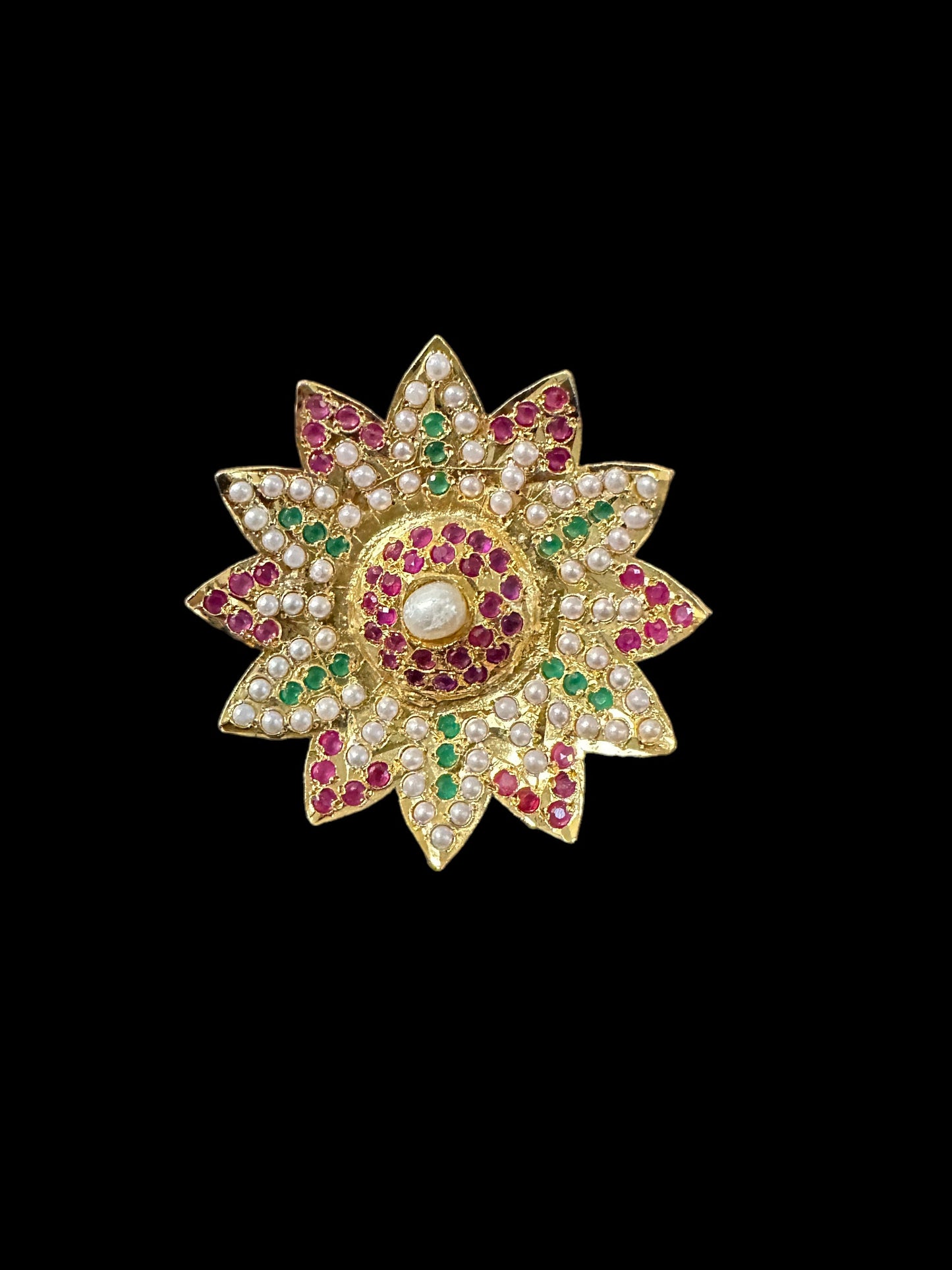 DJR112 Jadau ring -  ruby emerald pearl    ( READY TO SHIP )