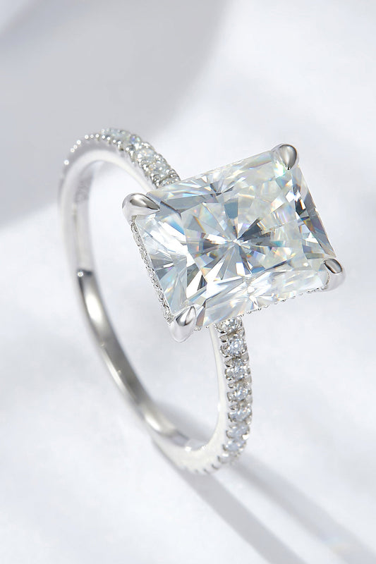 4 Carat Radiant-Cut Sparkala™ 4-Prong Side Stone Ring (Platinum Over Pure Sterling Silver)
