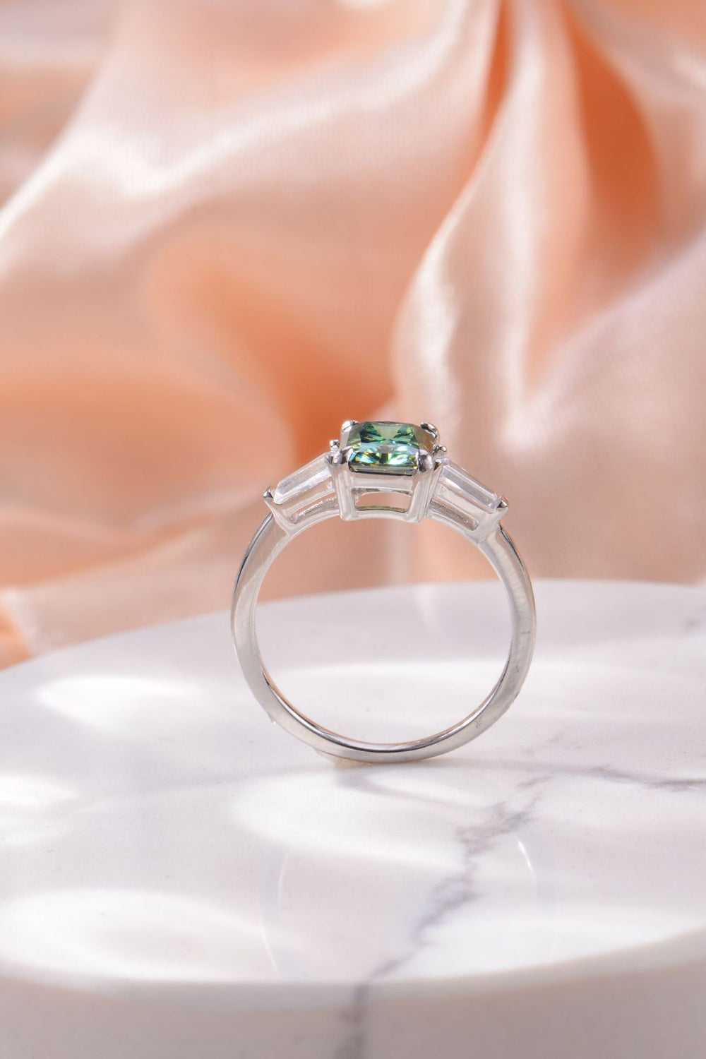 2 Carat Green Radiant-Cut Sparkala™ Platinum Over Pure Sterling Silver Ring