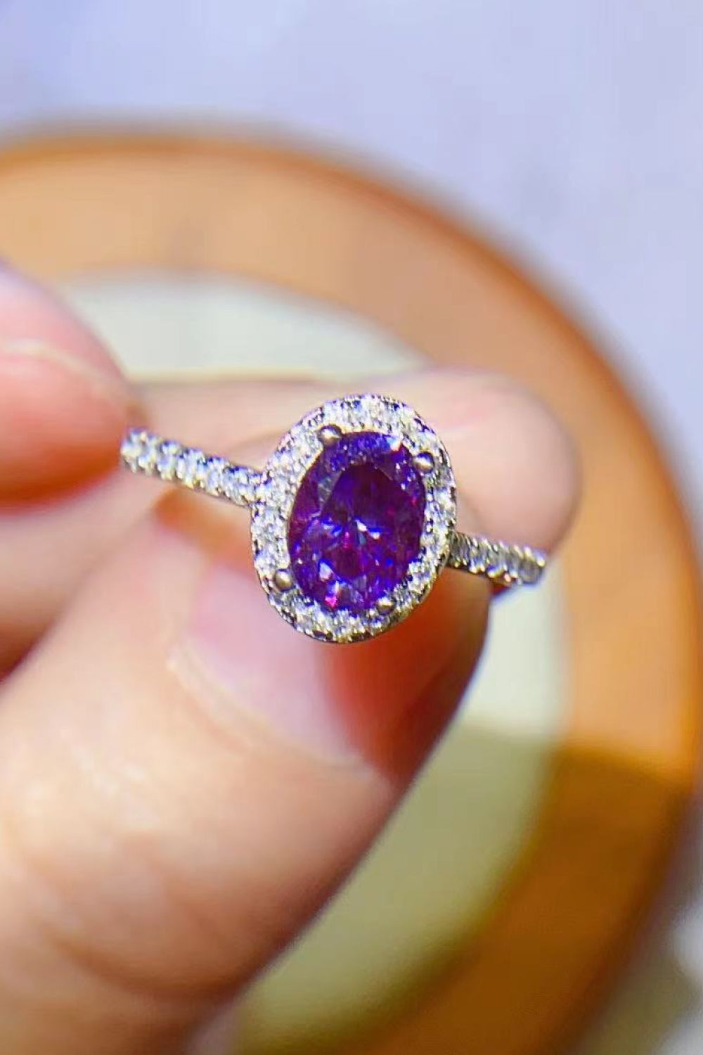 Platinum Over Pure Sterling Silver 1 Carat Purple Purple Oval-Cut Sparkala™ Ring