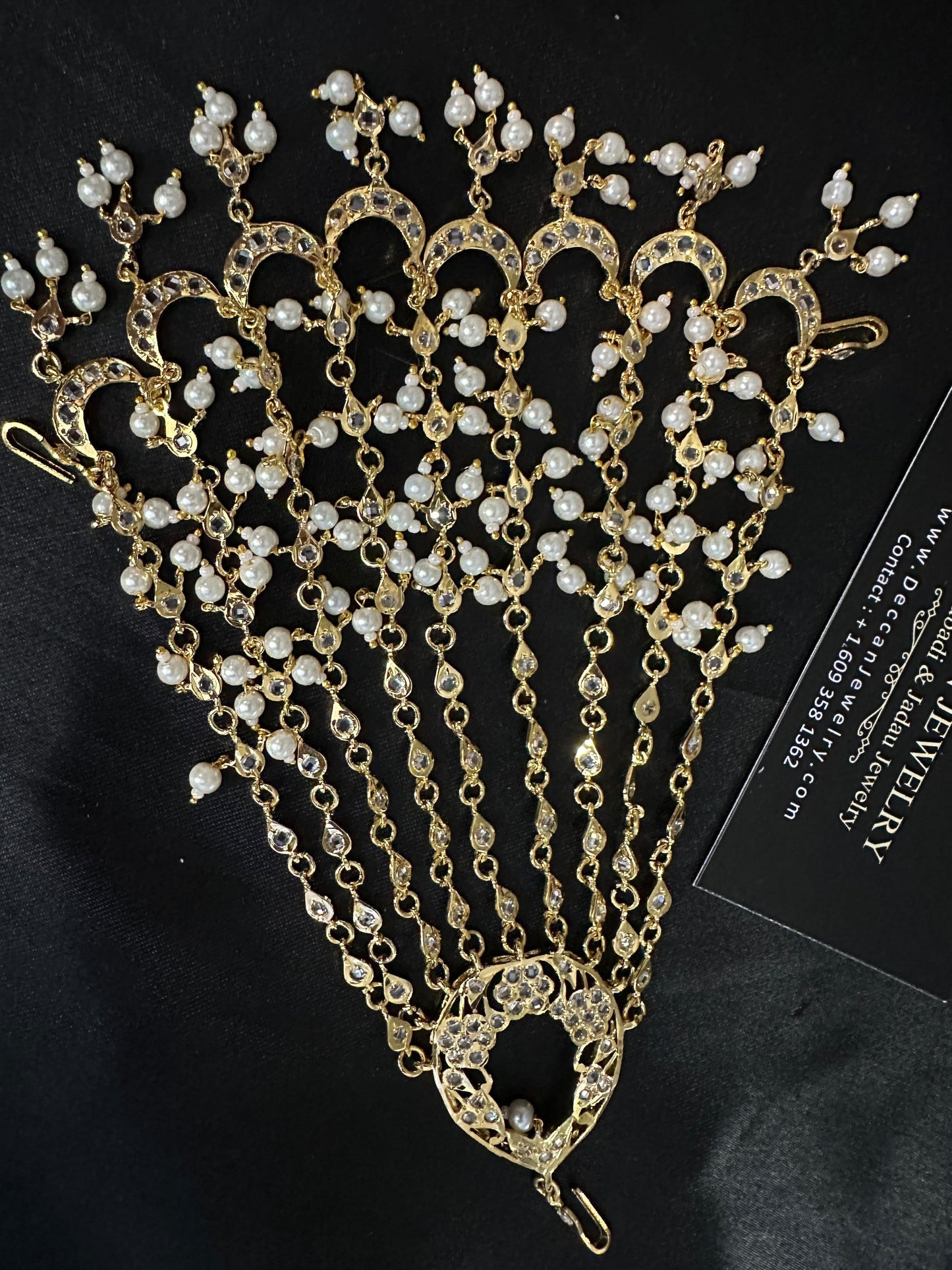 DJHR114 Sidra Hyderabadi Jhoomar Elegant Gold-Plated Bridal Passa | Deccan Jewelry | READY TO SHIP