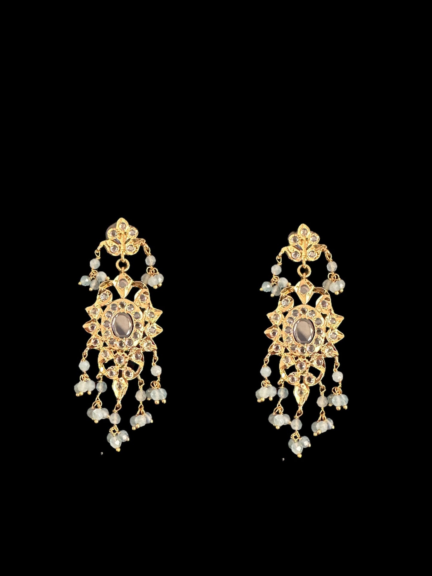 DLN123 Himah long necklace with earrings in real aquamarine beads ( SHIPS IN 2 WEEKS )