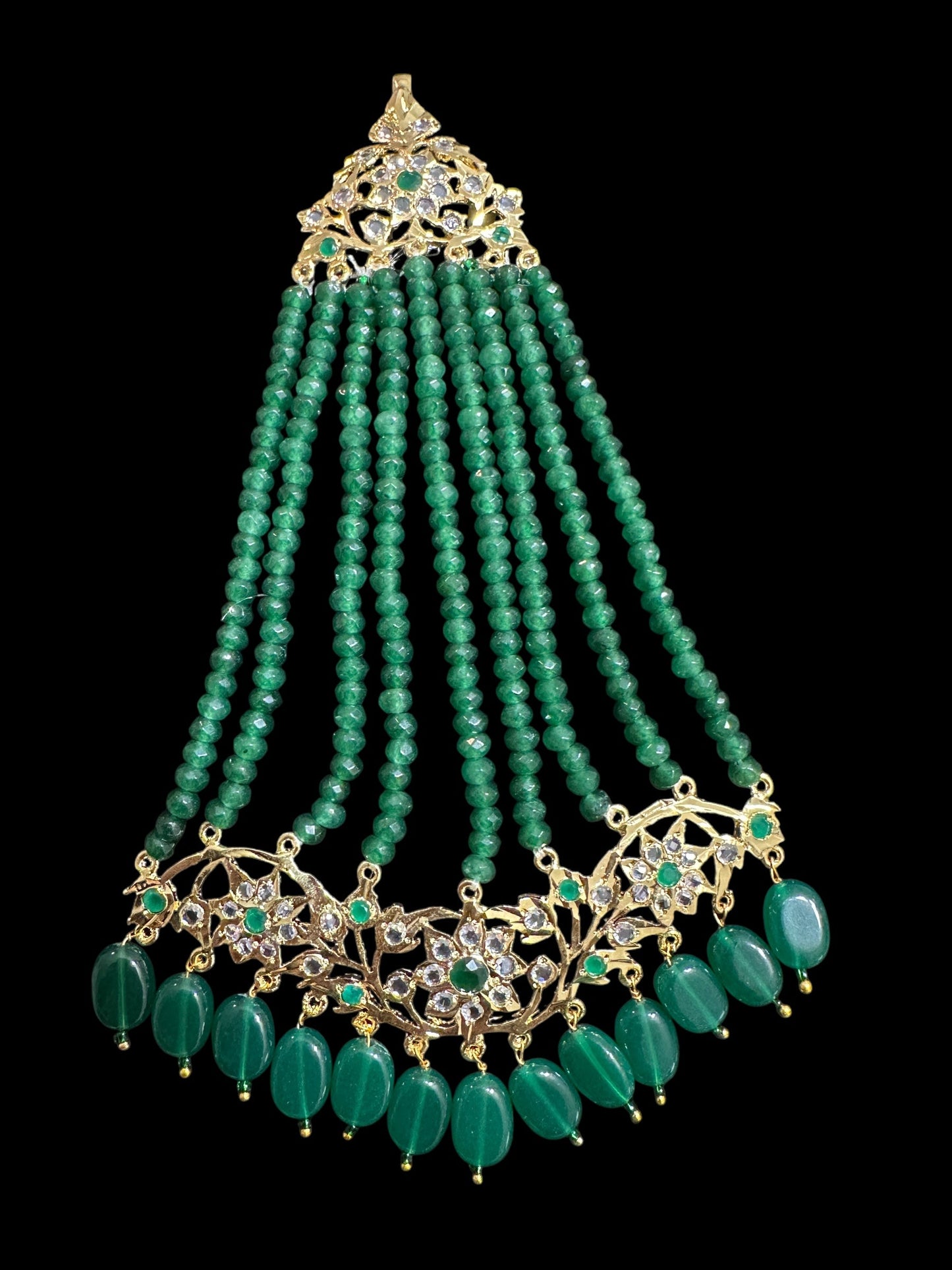 JTK7 Abira jhoomar and tika in green beads  ( READY TO SHIP  )