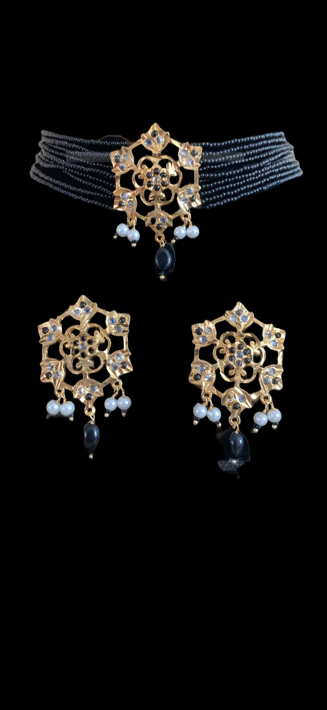 C338 Rati choker set  in black beads  (READY TO SHIP )