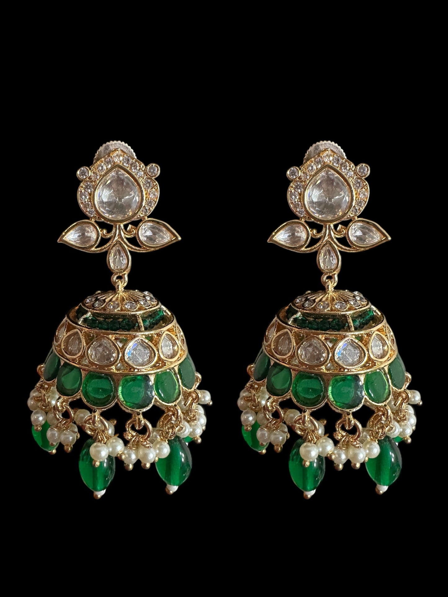 DJET70 Savera Polki jhumka and tika set in green ( READY TO SHIP )