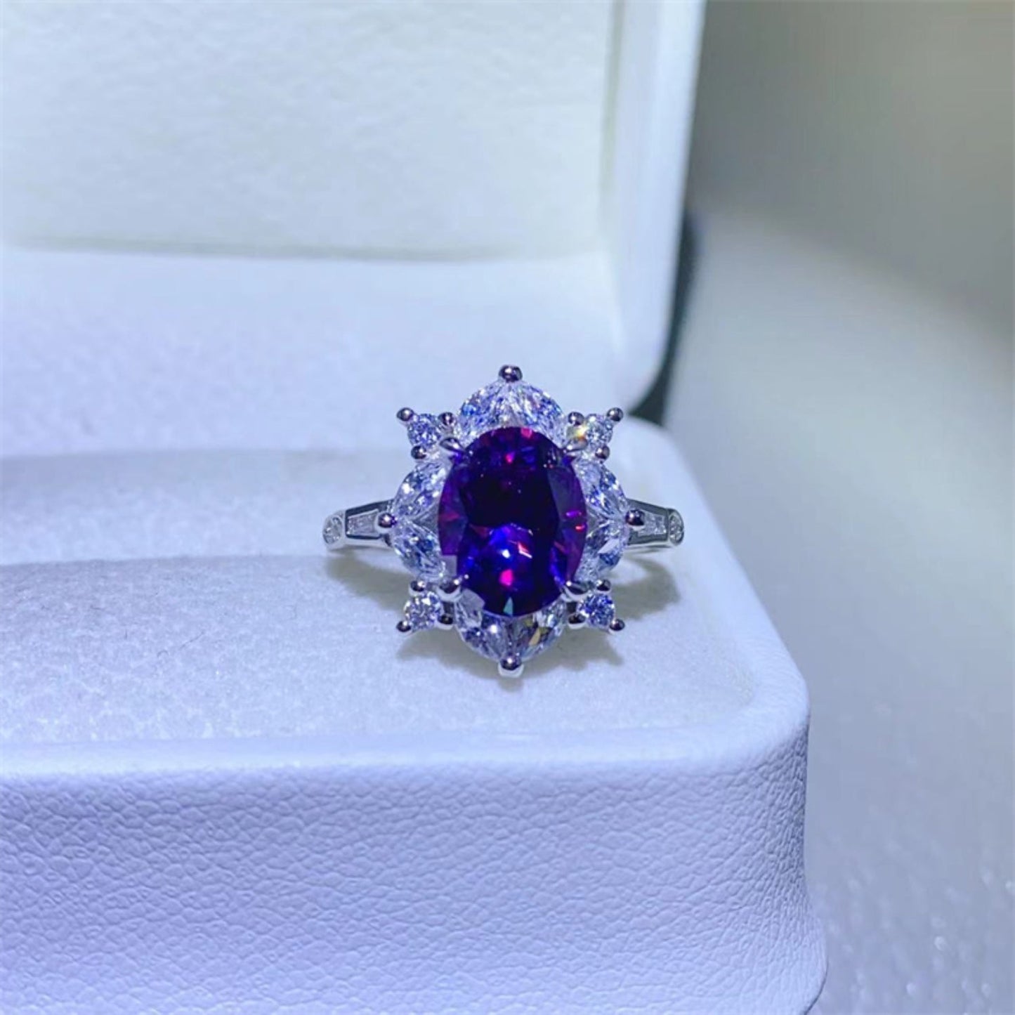 2 Carat Purple Oval-Cut Sparkala™ Pure Sterling Silver Ring