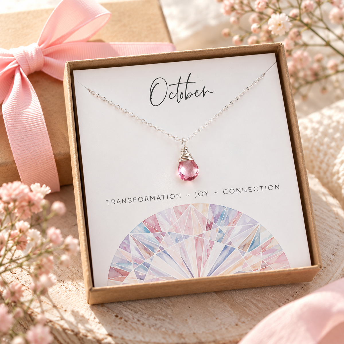 October Birthstone Necklace - Sterling Silver