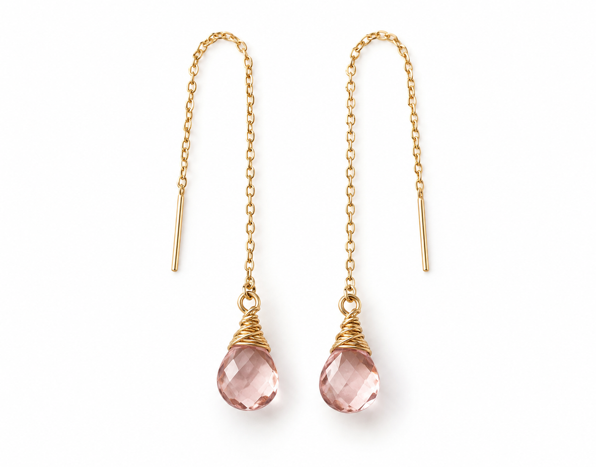 Morganite Threader Earrings – 14k Gold Filled