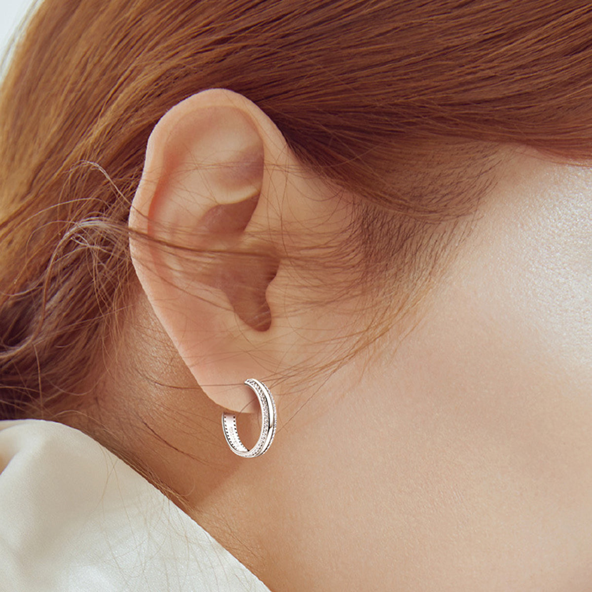 Pure Sterling Silver Inlaid Sparkala™ C-Hoop Earrings