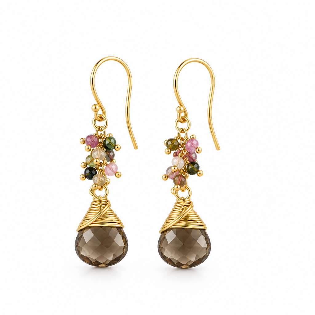 Smoky Quartz & Rainbow Tourmaline Earrings
