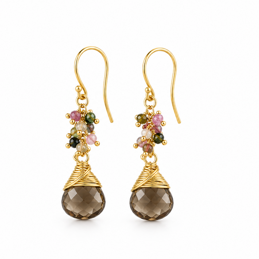 Smoky Quartz & Rainbow Tourmaline Earrings