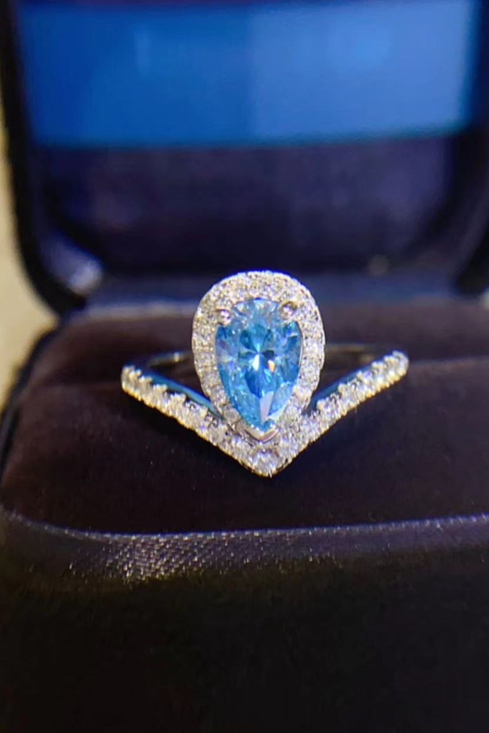 1 Carat Pear Shape Blue Sparkala™ Heart Ring (Platinum Over Pure Sterling Silver)