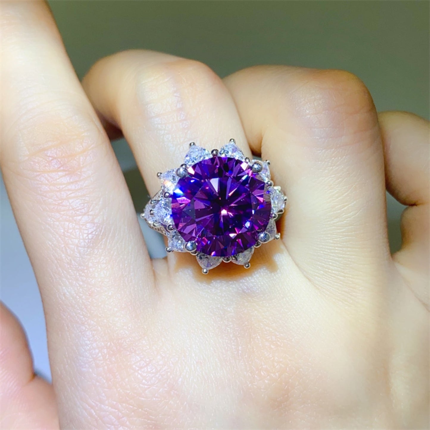 10 Carat Purple Sparkala™ Pure Sterling Silver Flower Shape Ring