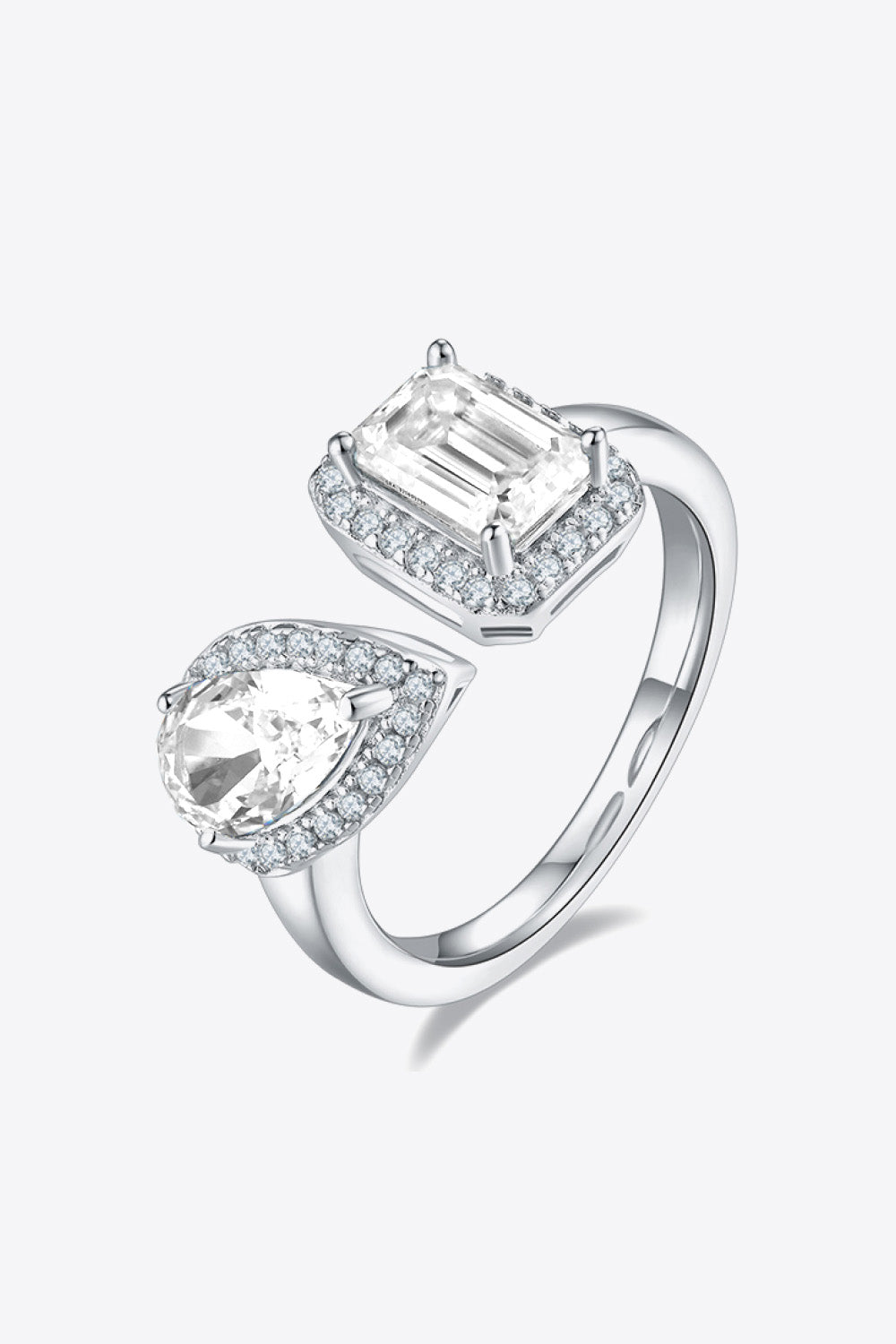 1 Carat Pear-Cut Emerald-Cut Sparkala™ Platinum Over Pure Sterling Silver Open Ring