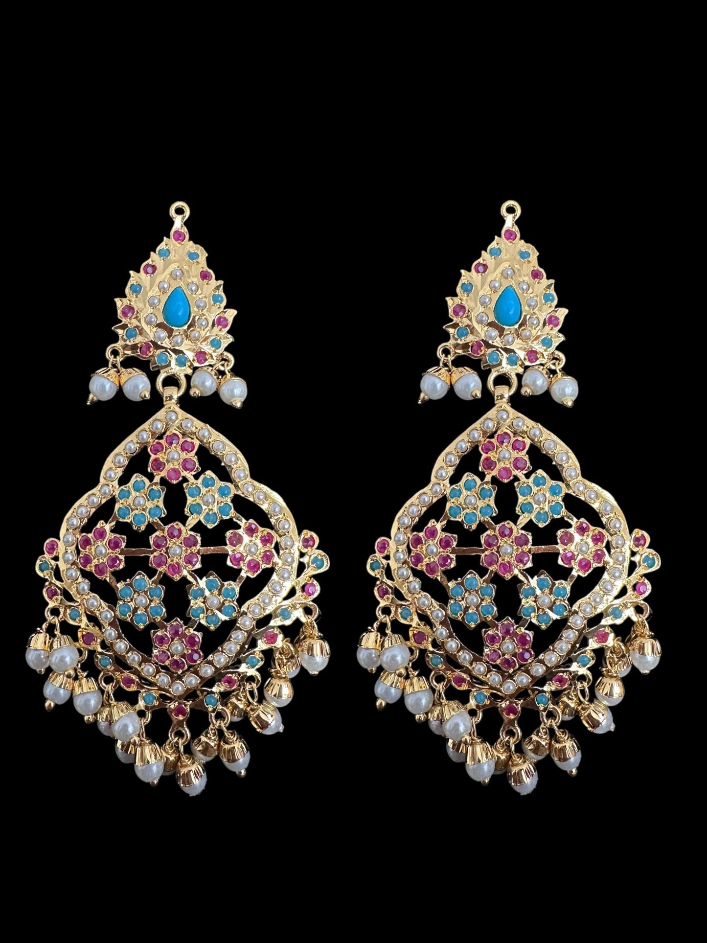 DJET93 Mehru Jadau chandbali earrings tika in ruby turquoise and pearls ( READY TO SHIP )