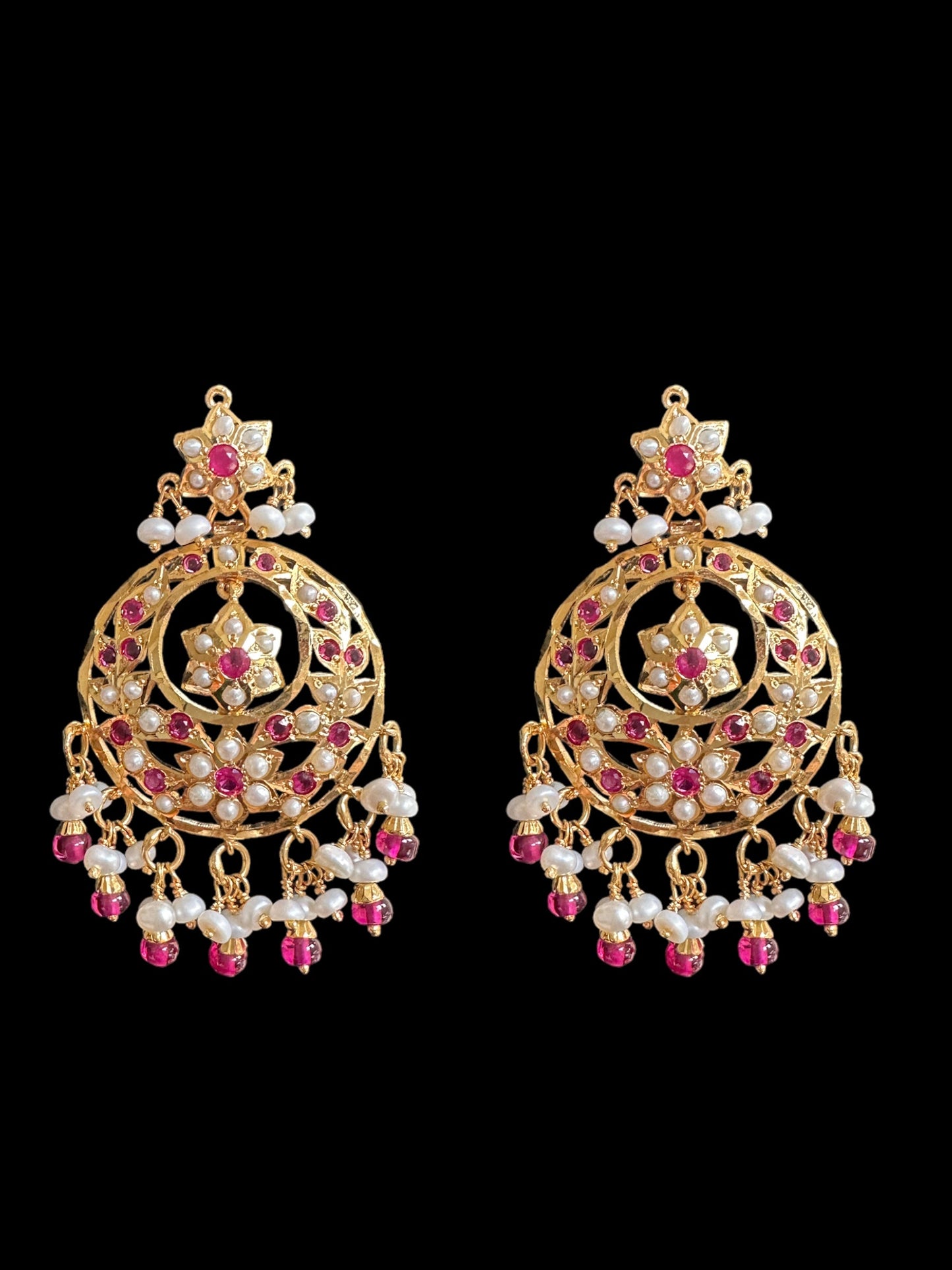 Ruby pearl gold plated silver chandbali ( SHIPS IN 5 WEEKS  )